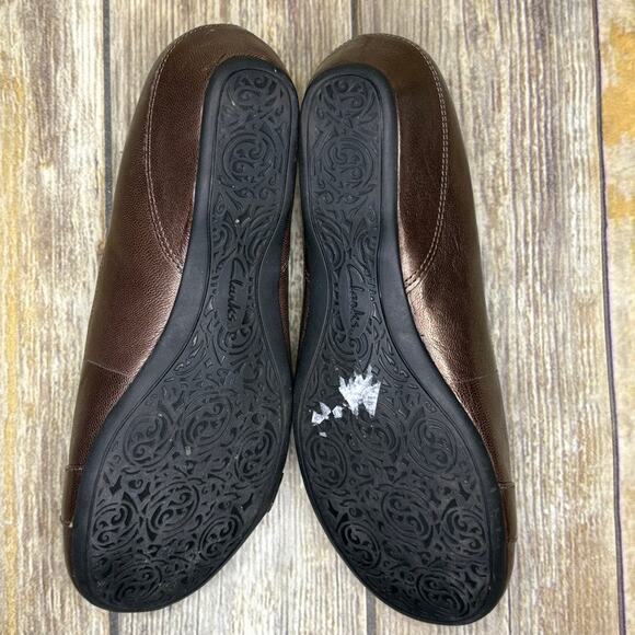 Clarks Concert Band Preppy Brown Metallic Leather Wedge Flat Womens Sz 6.5M - Picture 8 of 9